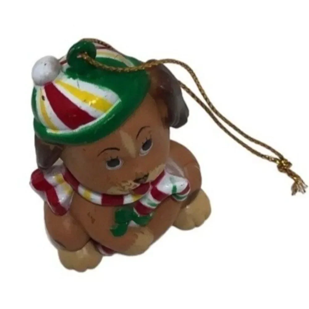 WA Puppy Dog Christmas Cuties ornament 1985‎ Vintage Hong Kong Candy Cane brown
